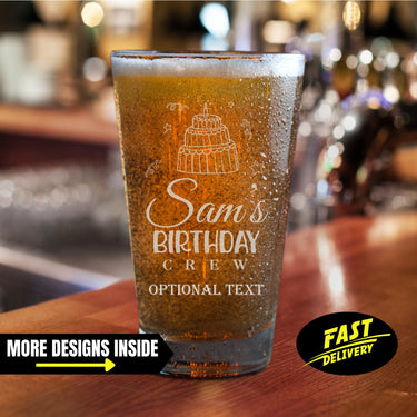 Birthday Crew Engraved Pint Glasses Gifts
